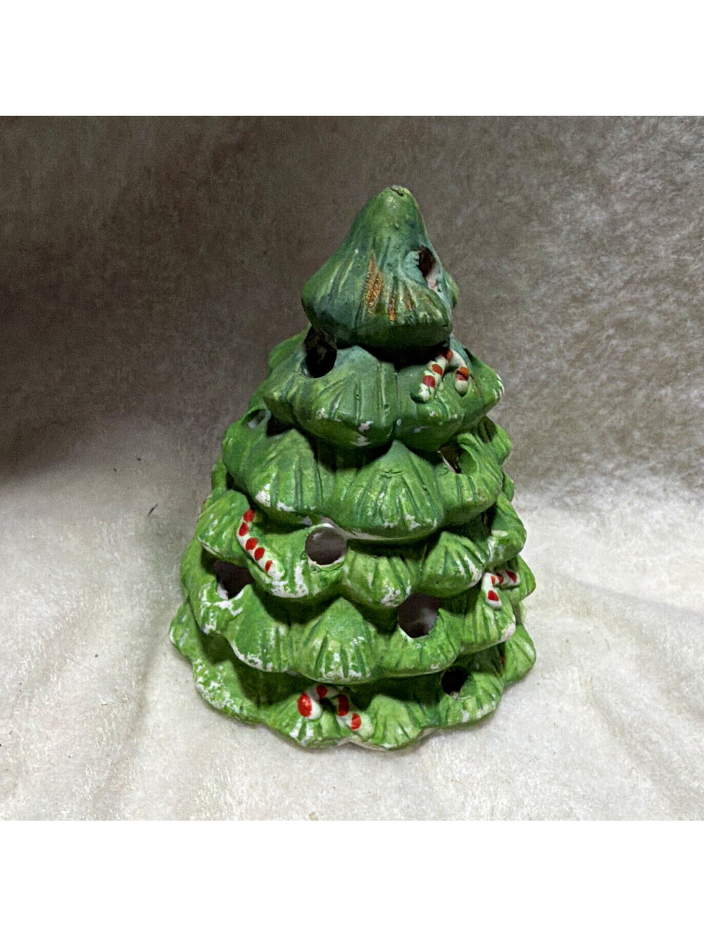 Ceramic Green Christmas Tree Tealight Candle Holder 3D Effect Painted Textured